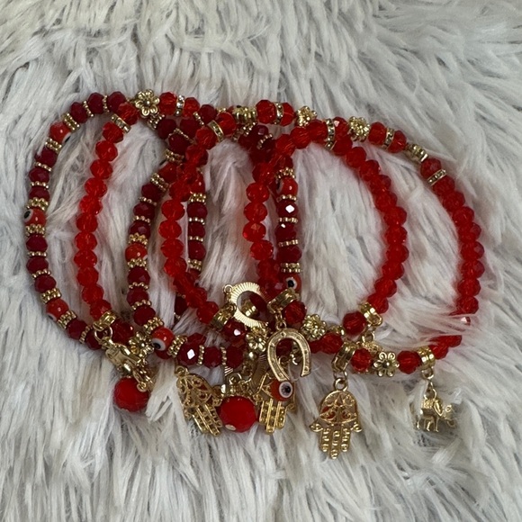 The Unbranded Brand Jewelry - Elegant Red and Gold Charm Bracelet Set NWOT